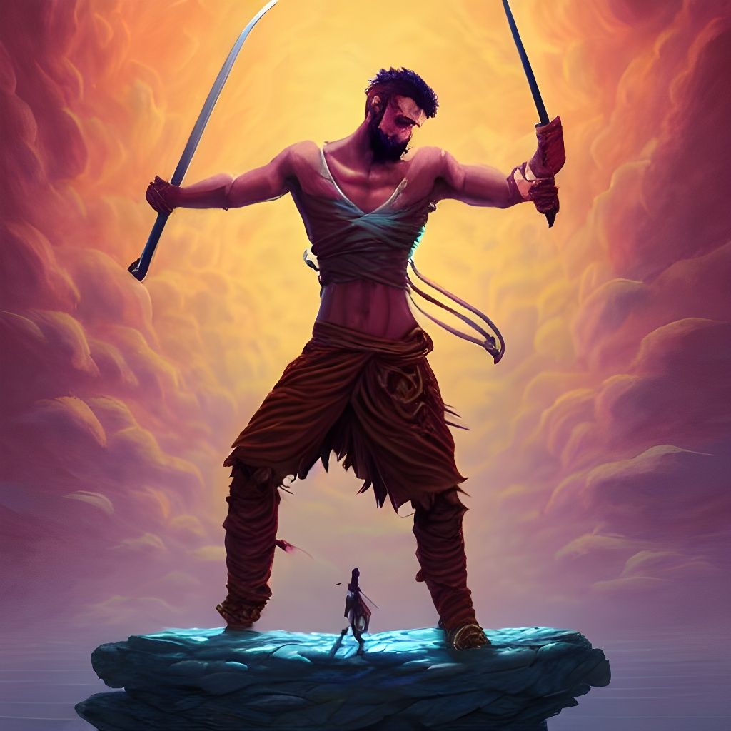Wild Warrior with Sword in Digital Art Style