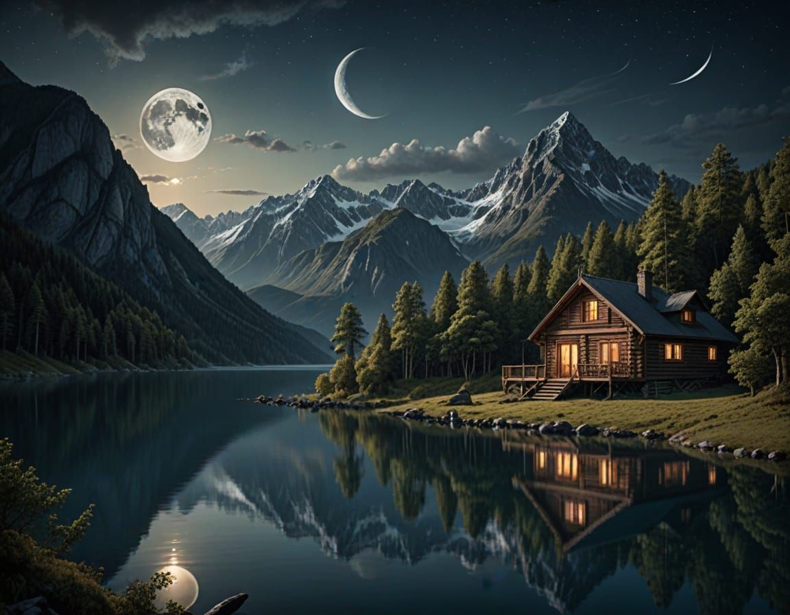 Moonlit Serenity in a Maximalist Digital Landscape