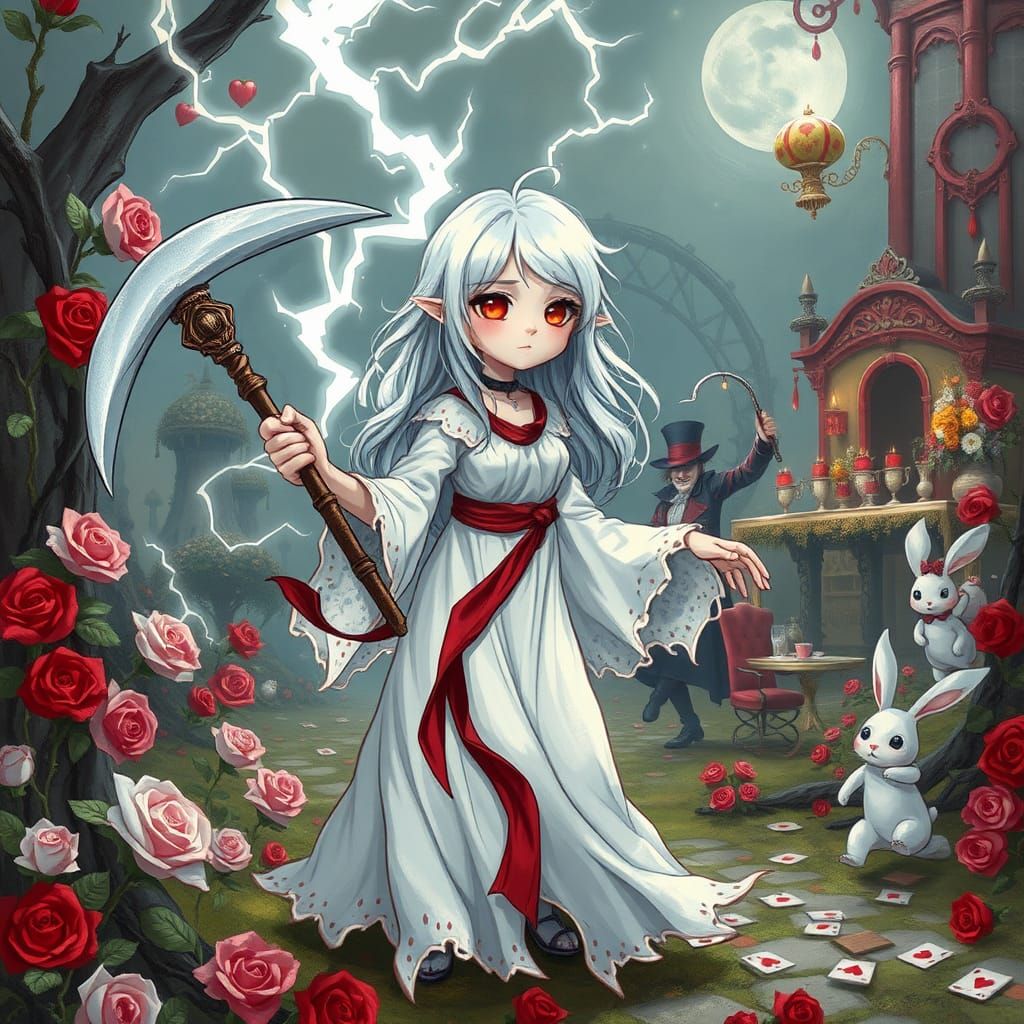 Shy Ghost Woman in Wonderland with Scythe