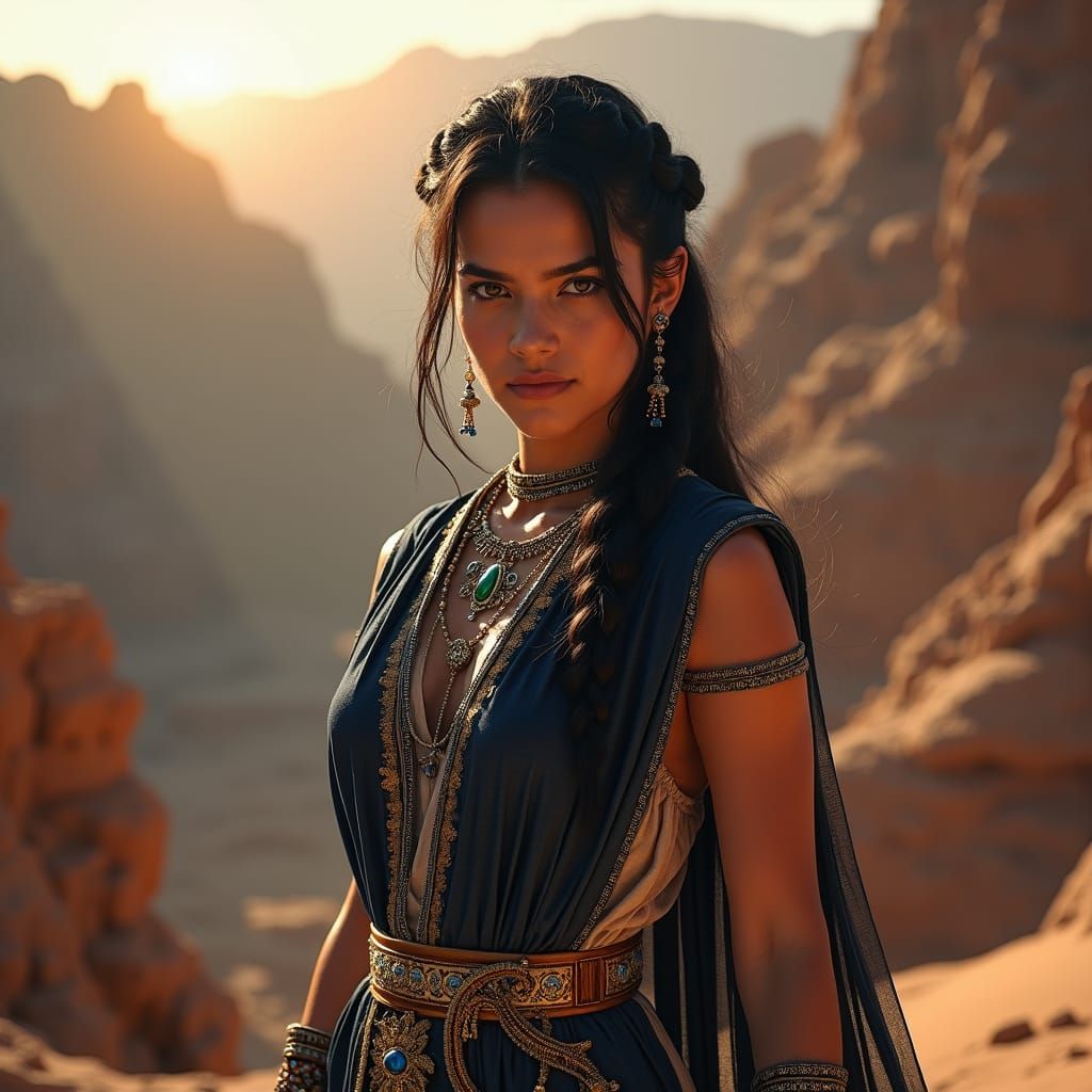 Nabataean Woman in Petra at Sunset