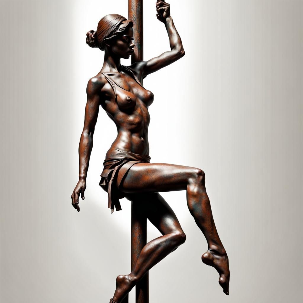 Metallic Pole Dancer Sculpture in Giacometti Style