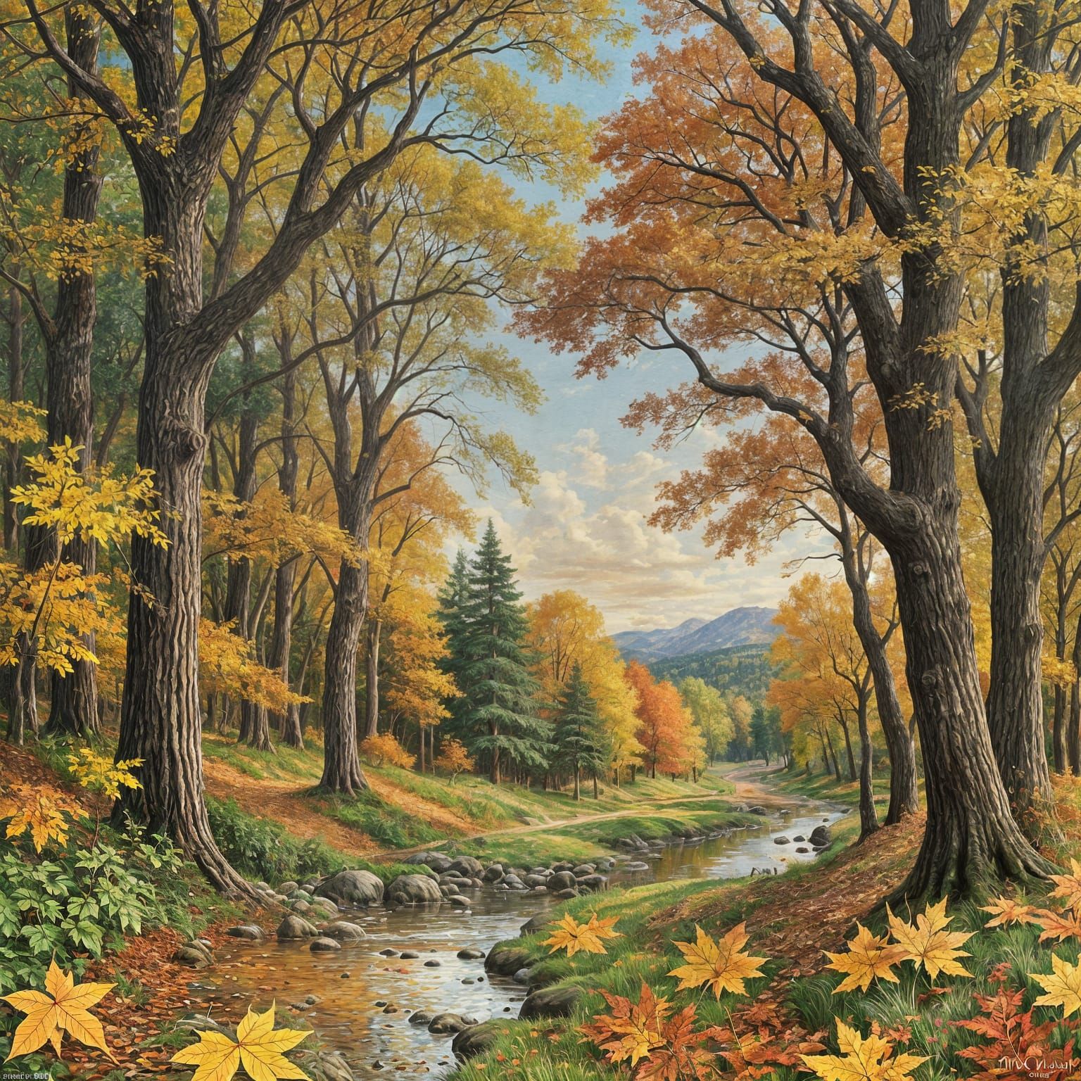 Autumn Masterpiece Greeting Card in Whimsical Cutout Style