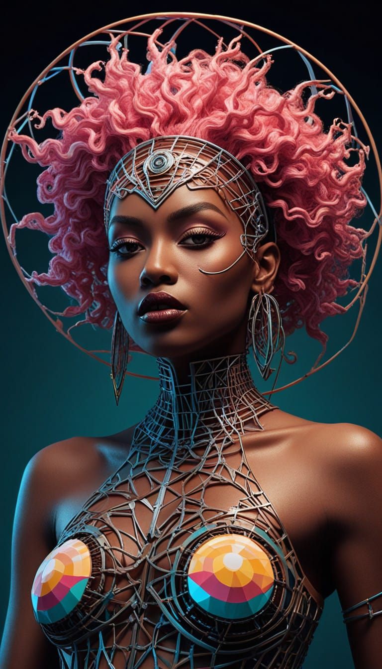 Sultry Grotesquecore Goddess in Vibrant Spirograph Patterns