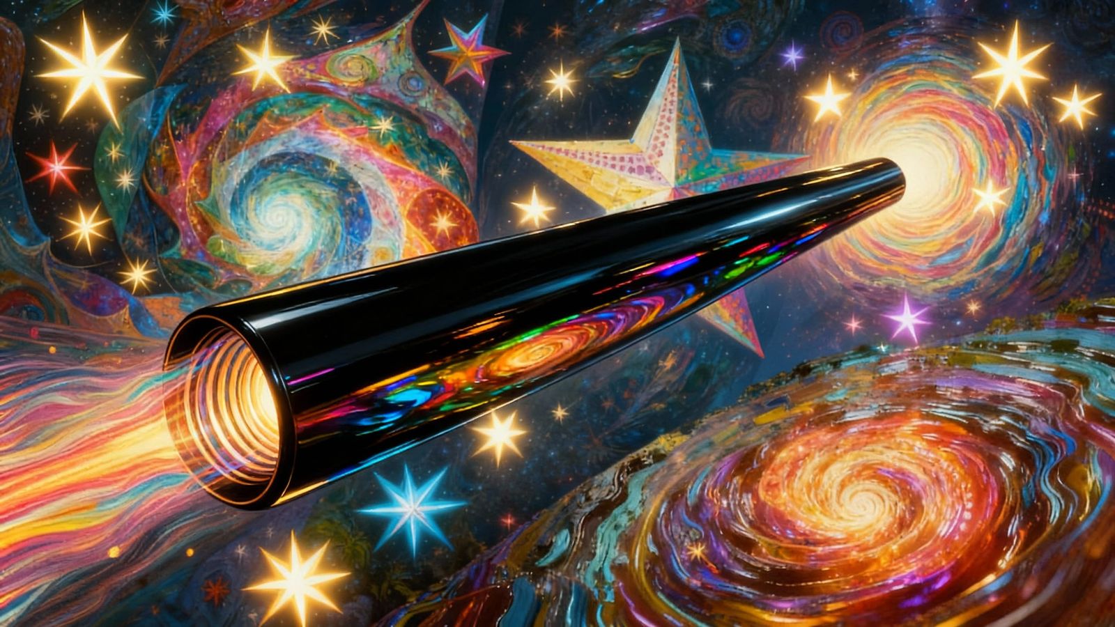 Sleek Black Cylinder Races Through Cosmic Plasma Storms