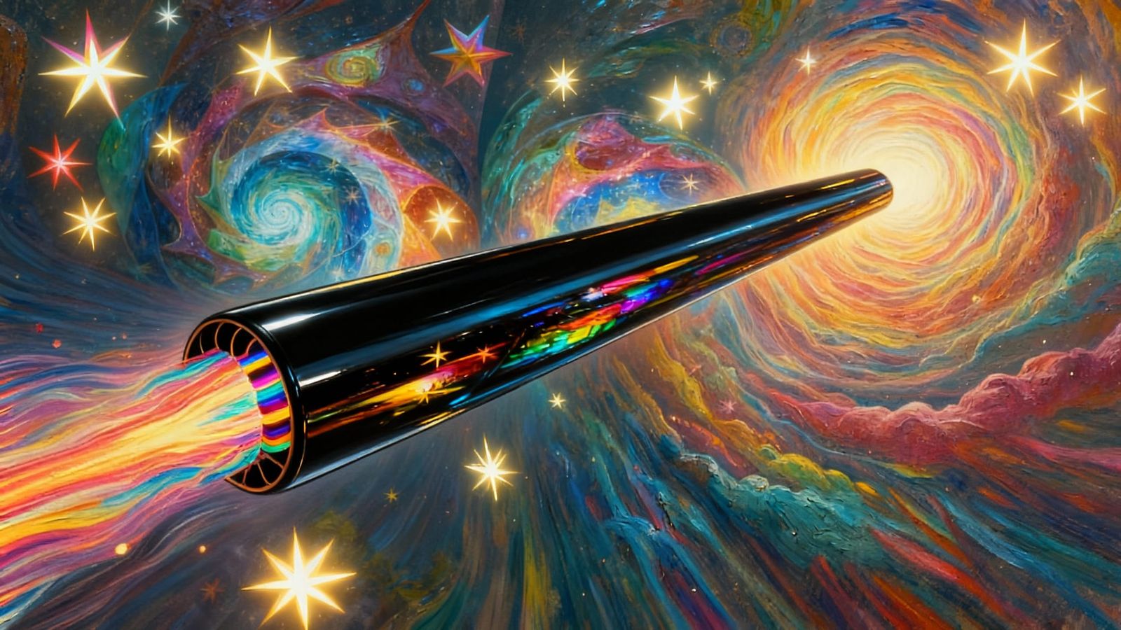 Sleek Black Cylinder Races Through Cosmic Plasma Storms