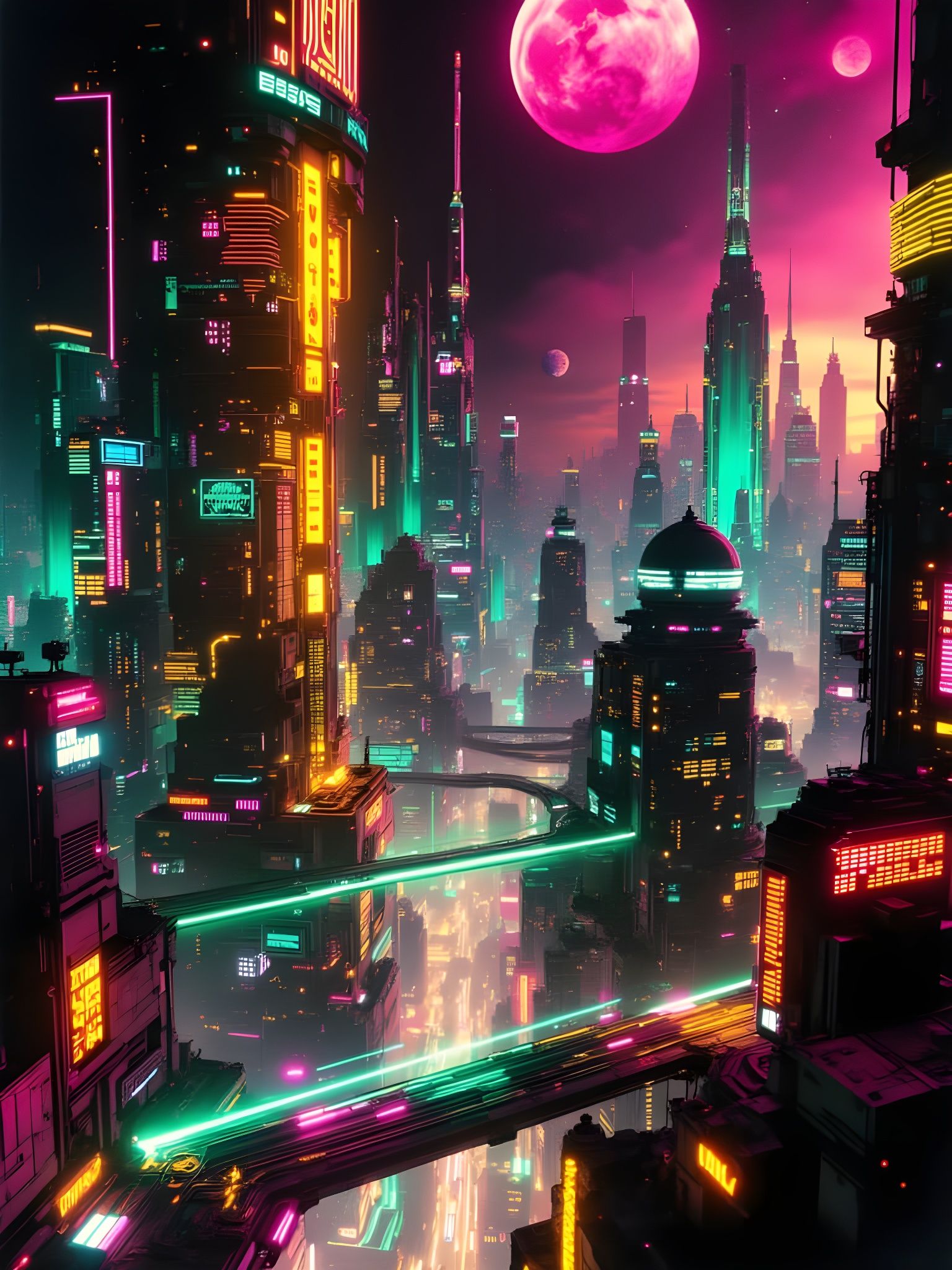 Cyberpunk Cityscape in Vibrant Neon Colors