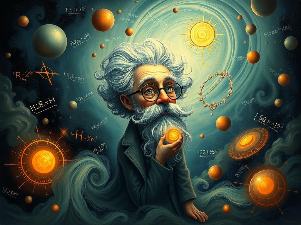 Dreamlike Physicist Immersed in Schrödinger Equation Art