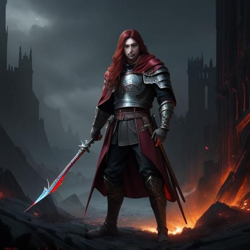 Young Knight with Red Cloak: Dark Fantasy Art