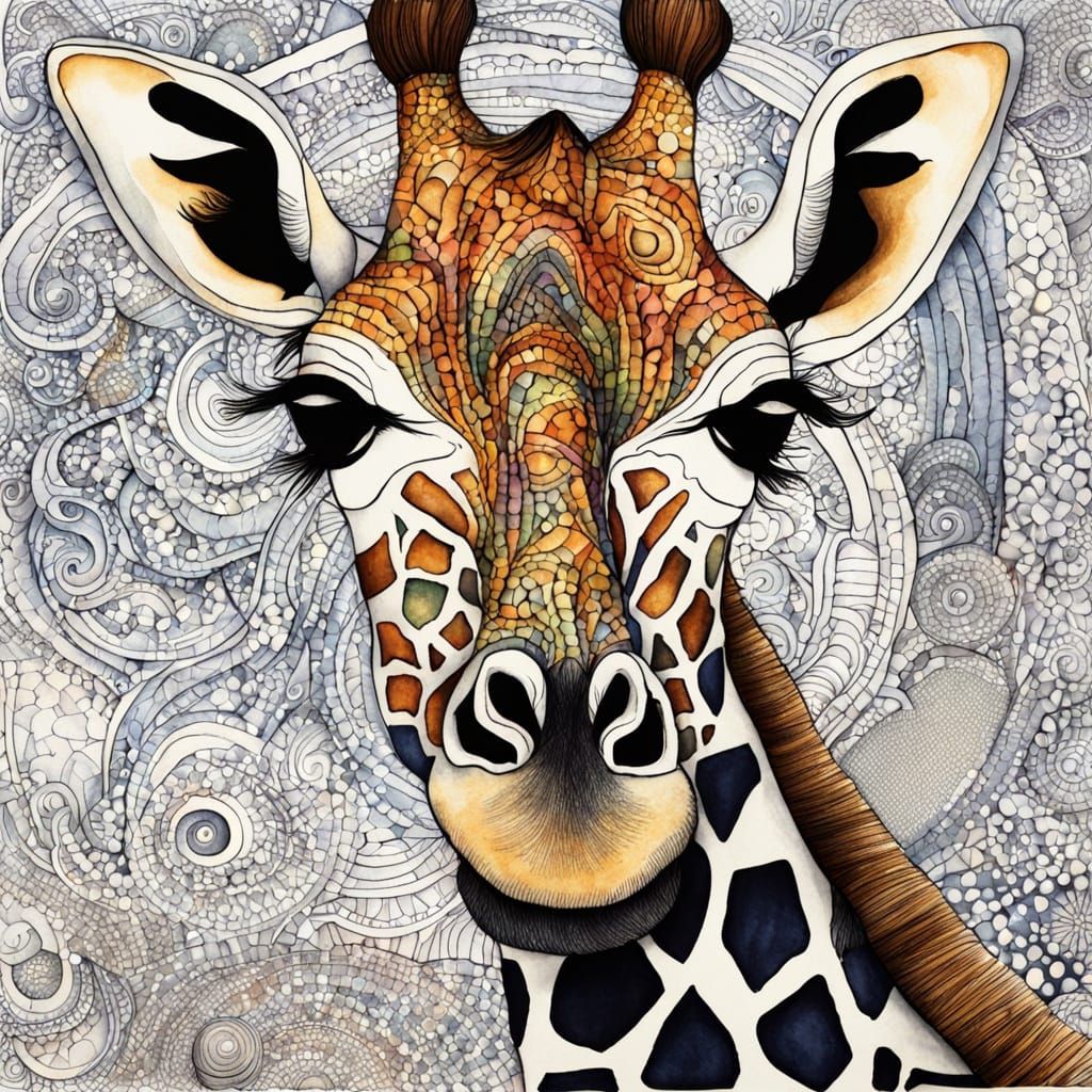Watercolor Zentangle Giraffe Illustration