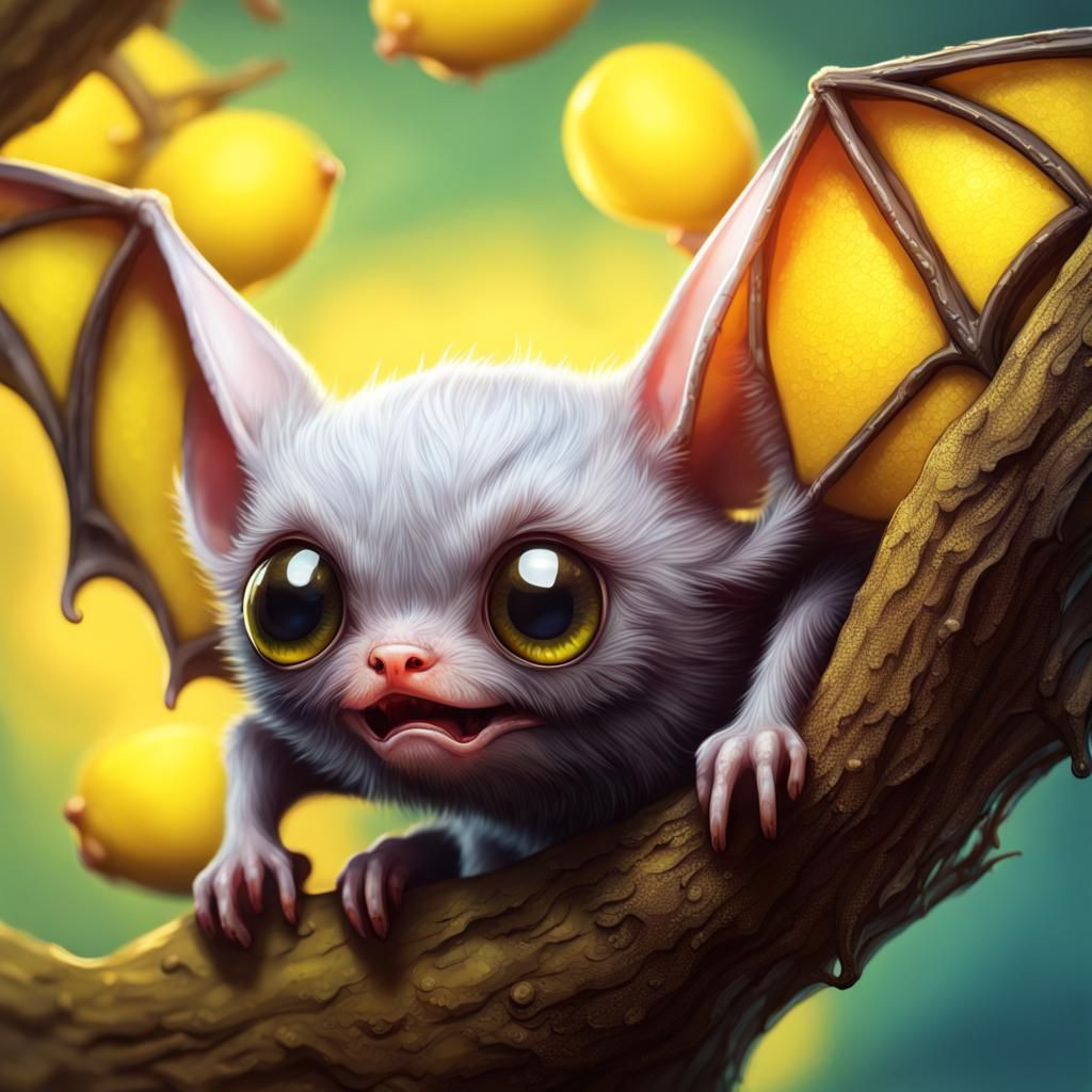 Hyperrealistic Lemon Bat with Colorful Background