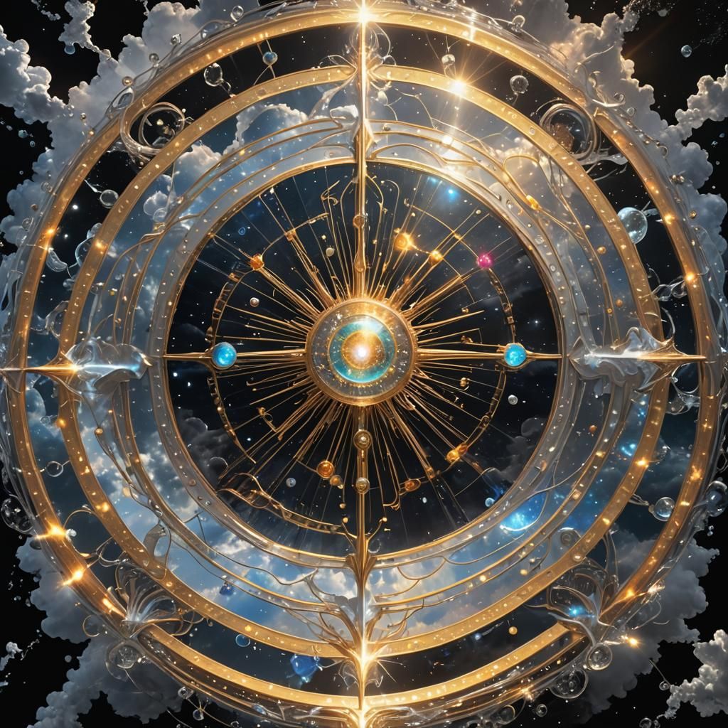 Divine Tesseract with Energy Lasers and Floating Cloud