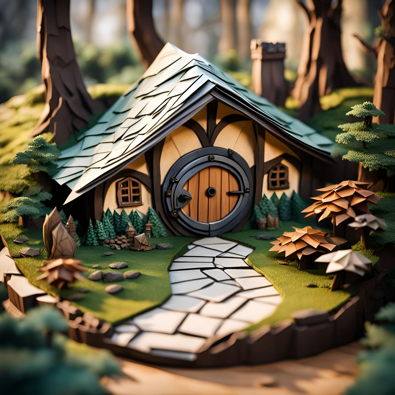 Origami Hobbit Hole Papercraft in 8K
