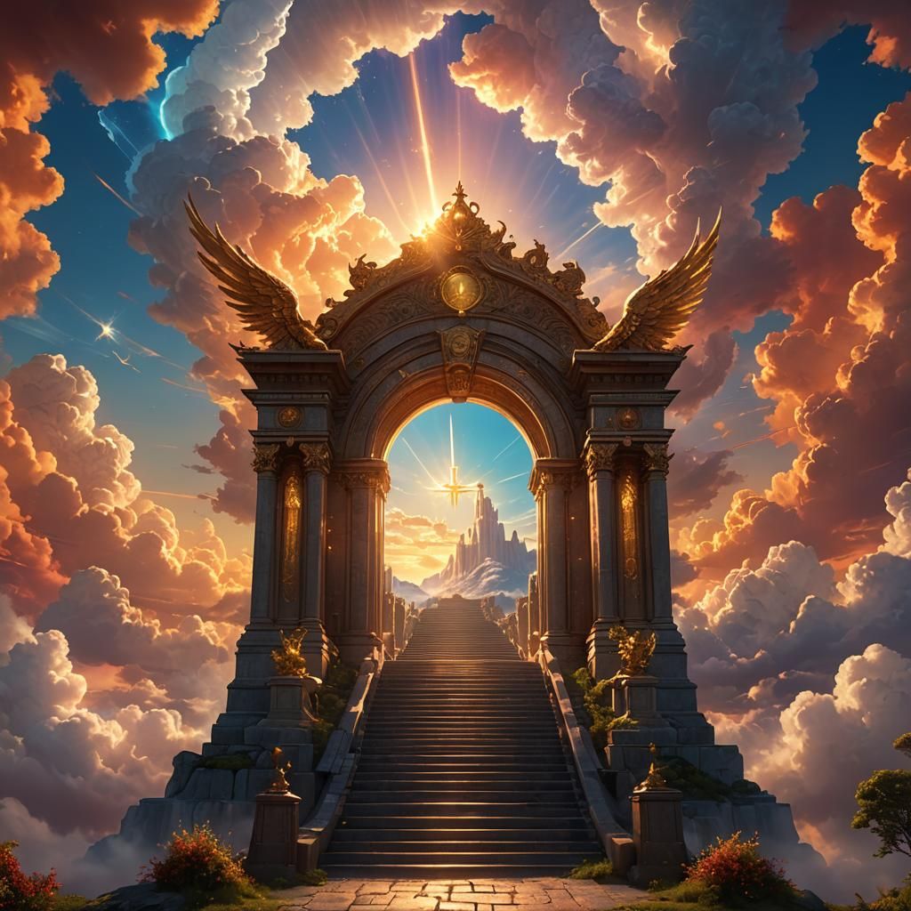 Majestic Heavenly Gate Concept Art with Angels