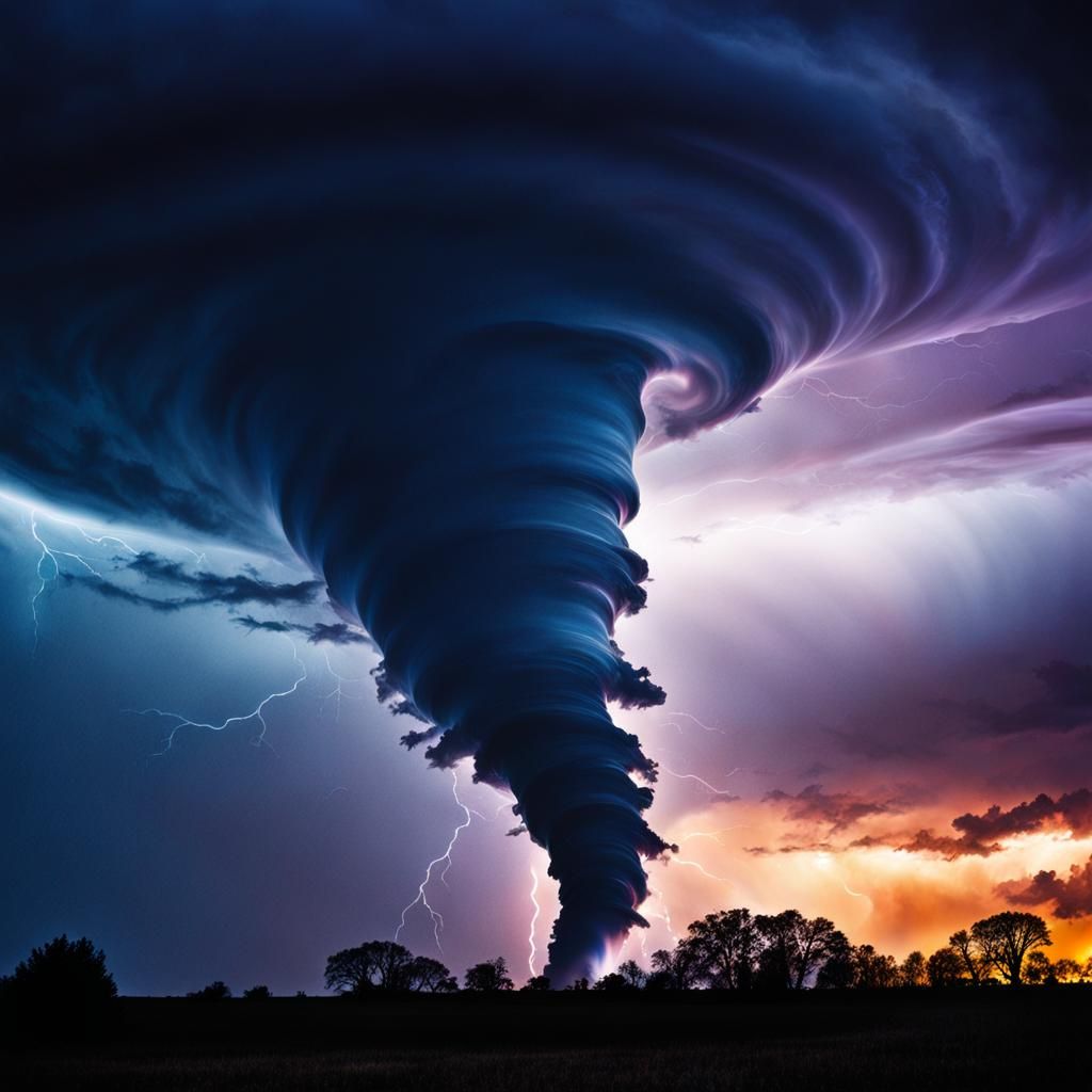 Hyperrealistic Tornado Sunset with Galaxy Double Exposure