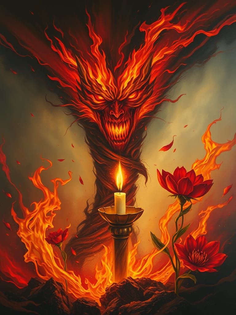 Furious Fire Tornado with Serene Candle