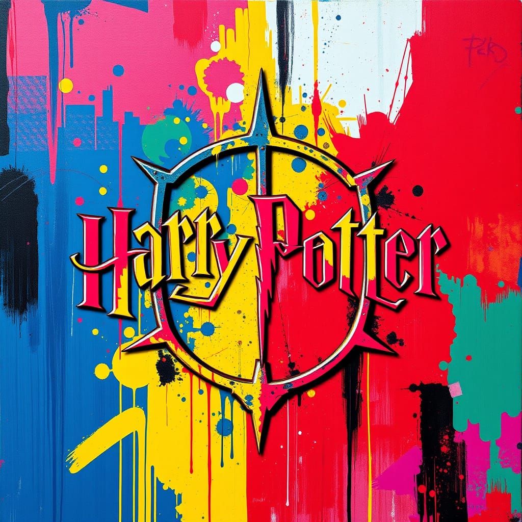 Harry Potter Symbol in Vibrant Street Art Style