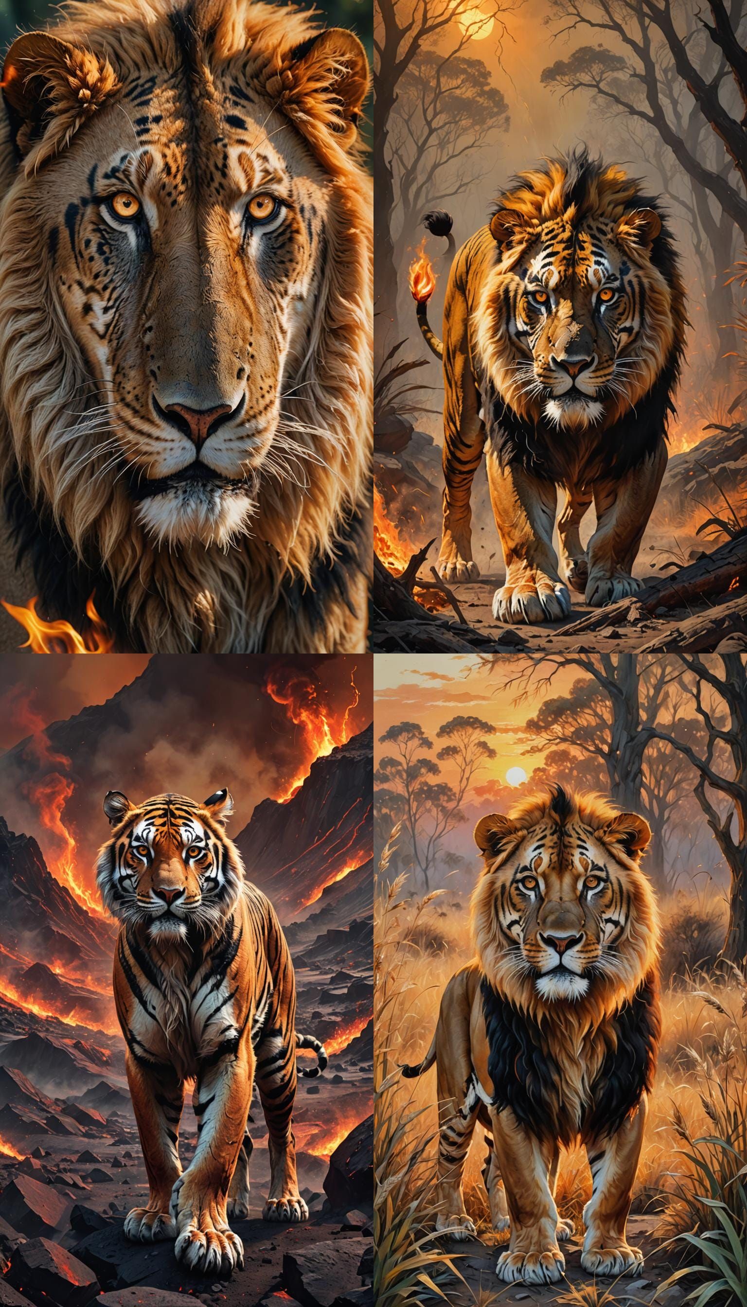 Fierce Lion-Tiger Hybrid with Detailed Fur