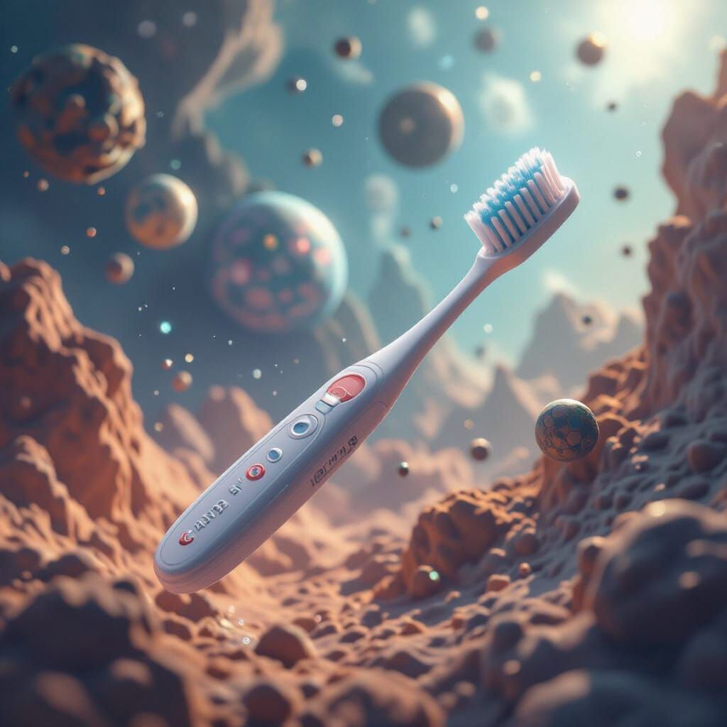 Cute Toothbrush Floating in Cosmic Space