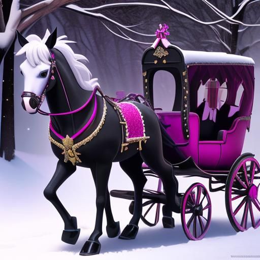 Gothic Christmas Horse Carriage Scene with Skulls