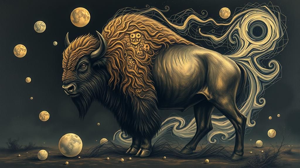 Mystical Bison in Surrealist Dreamscape