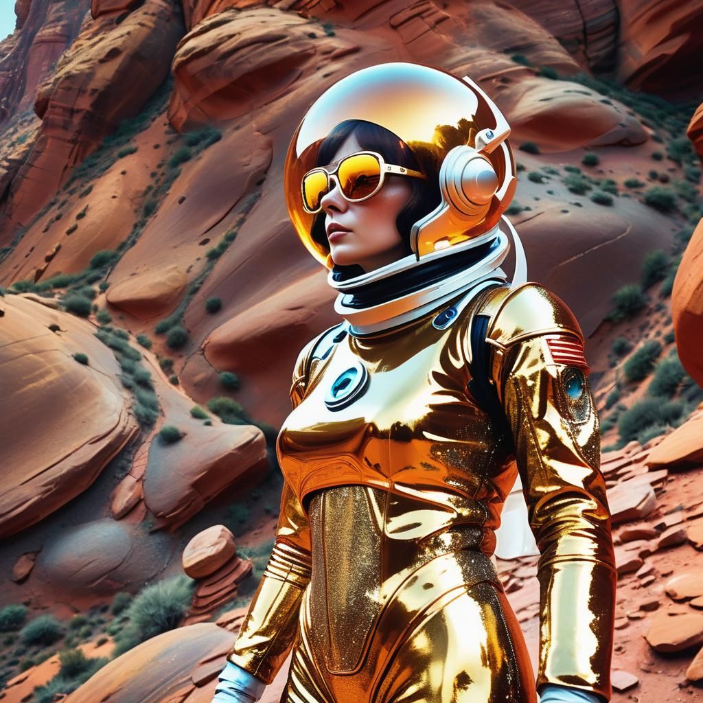 Glamorous Astronaut on Alien Planet in Sci-Fi Style
