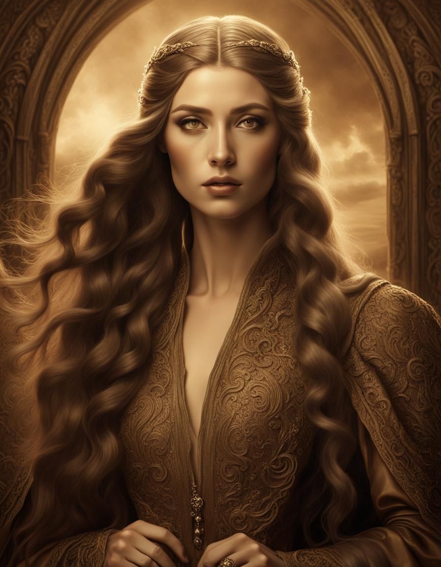 Renaissance Woman in Sepia Tones, Digital Art