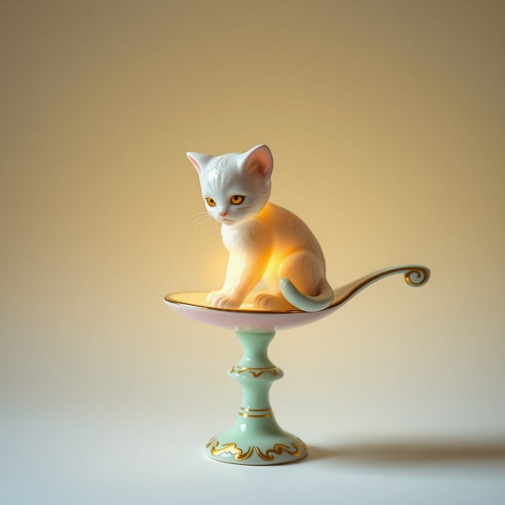 Dreamy Porcelain Kitten Teaspoon in Rococo Style