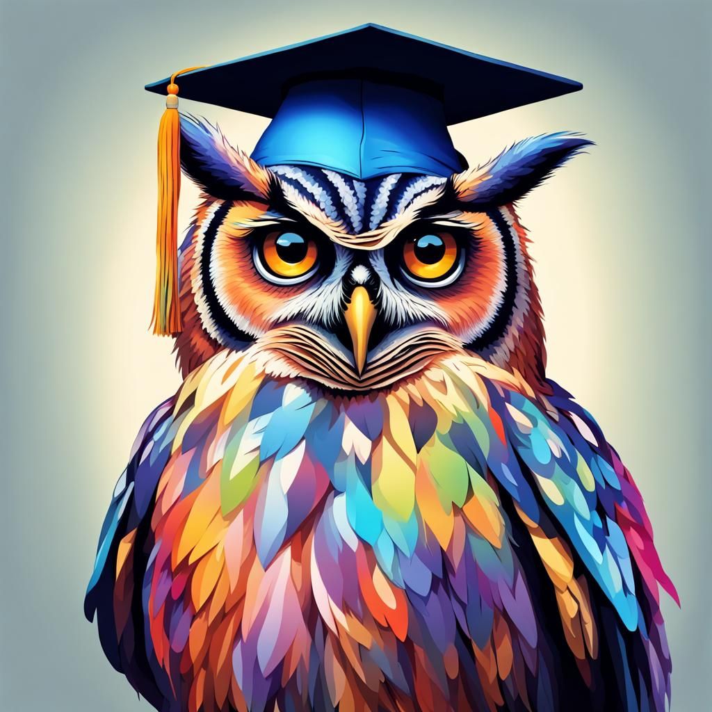 Owl Portrait in Graduation Cap, Abstract Art