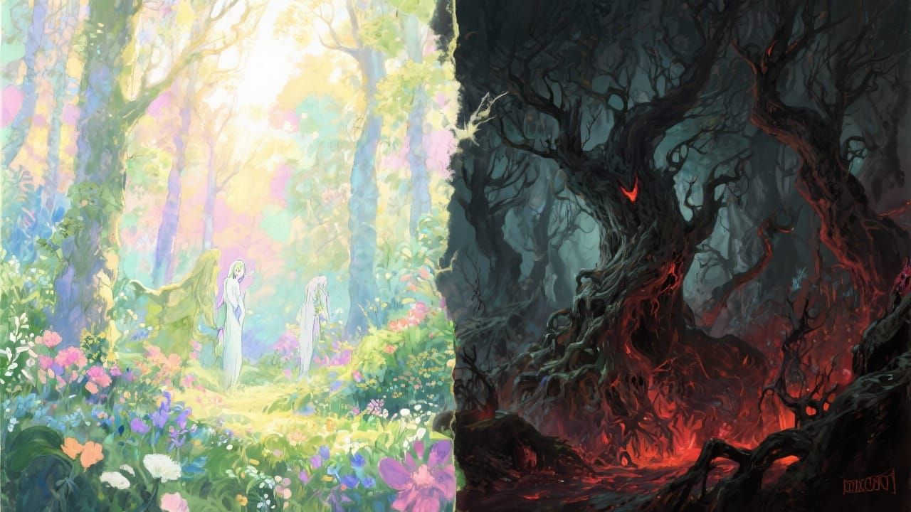Elven Forest: Light and Dark Transformation