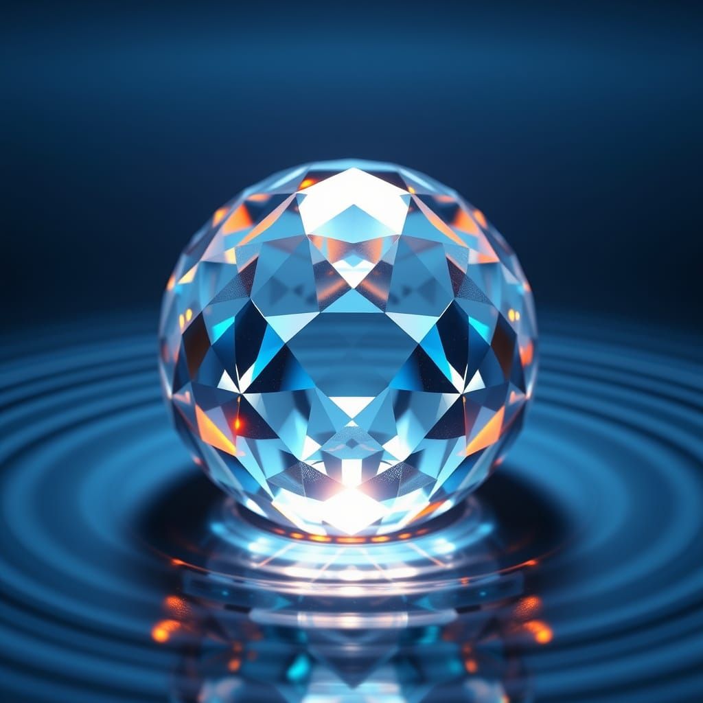 Intricately Faceted Crystal Ball with Neon Accents