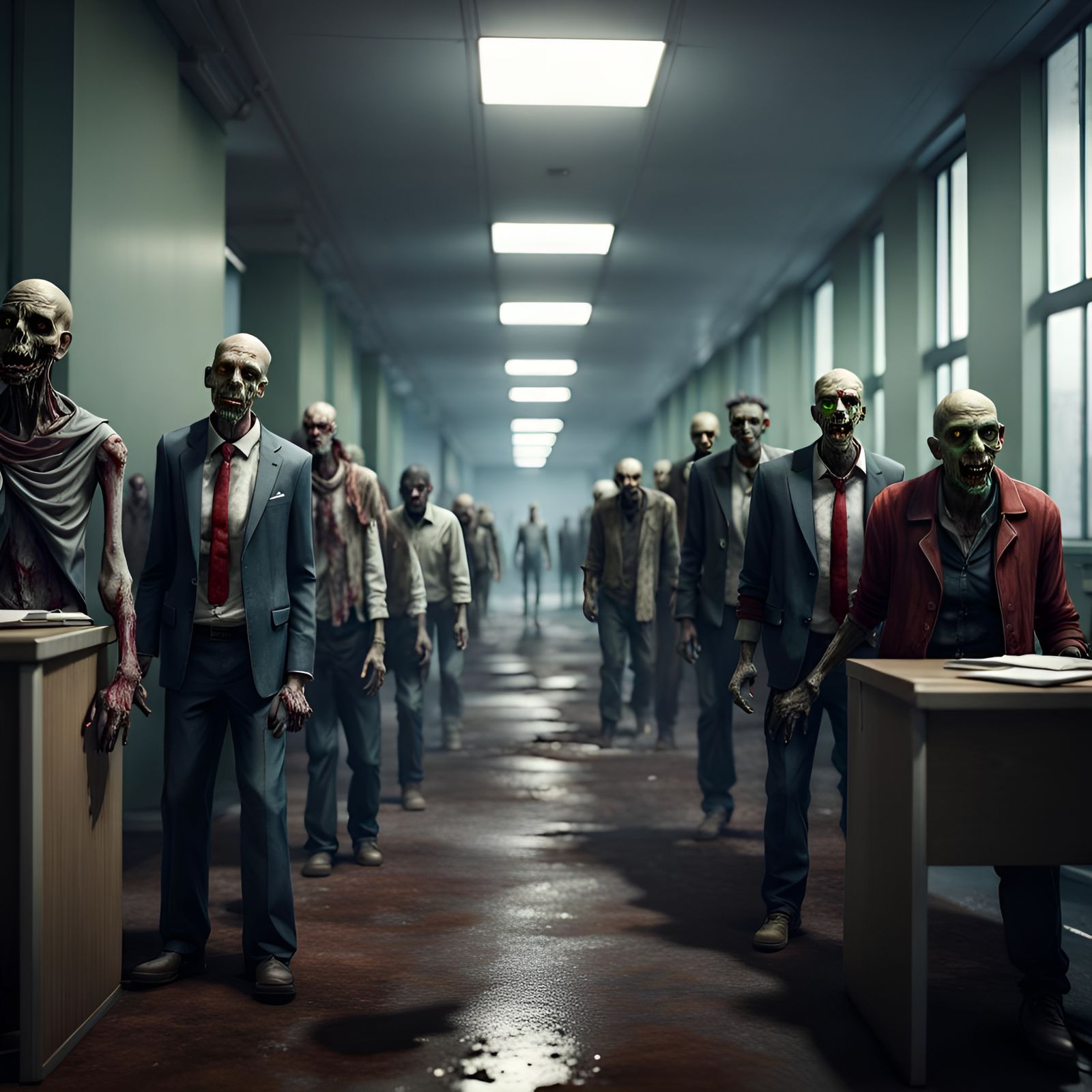 Zombies Wait in Line at Government Office