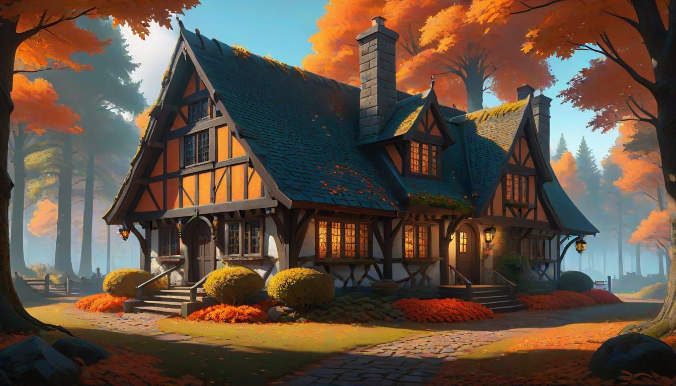 Tudor Cottage in Autumn Forest: Concept Art