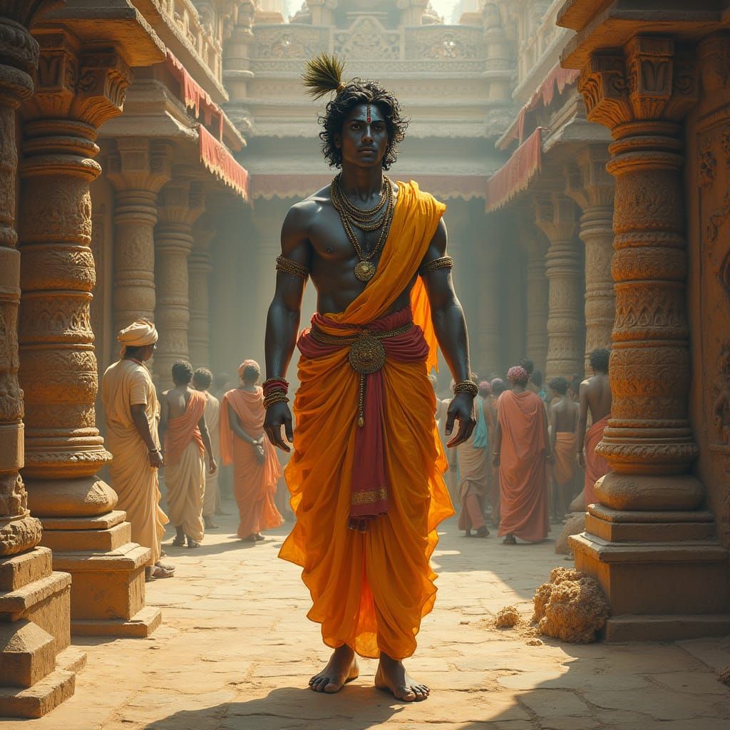 Krishna in Dwaraka: Traditional Indian Painting