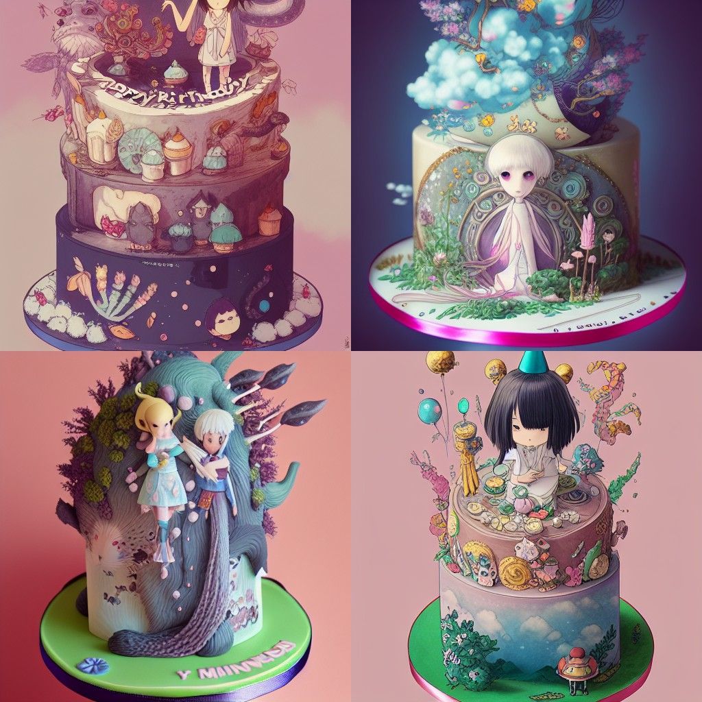 Kawaii Birthday Cake in Ghibli Style
