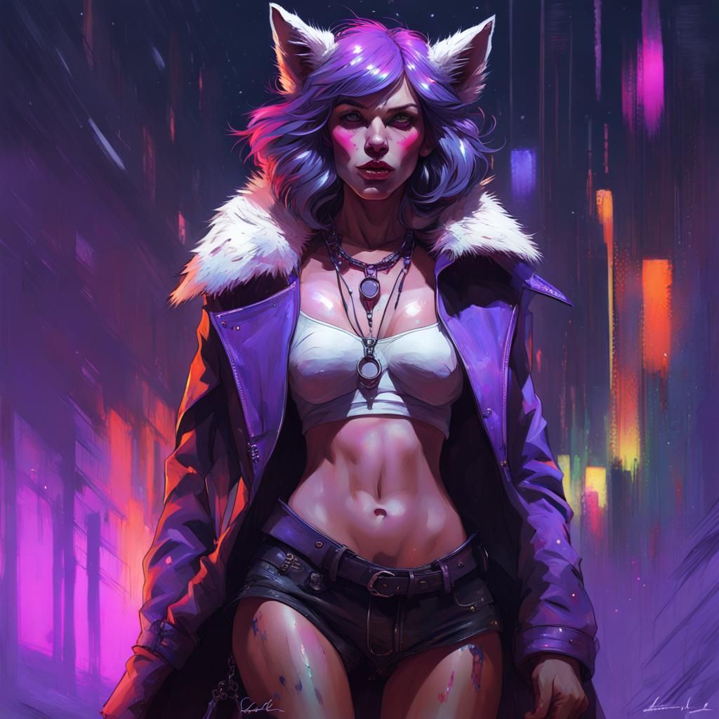 Detailed Werewolf Woman with Rainbow Particles