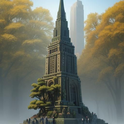Hyperrealistic Tower of People in Central Park