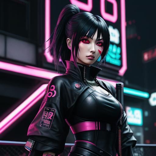 Cyberpunk Gothic Girl with Swords and Neon
