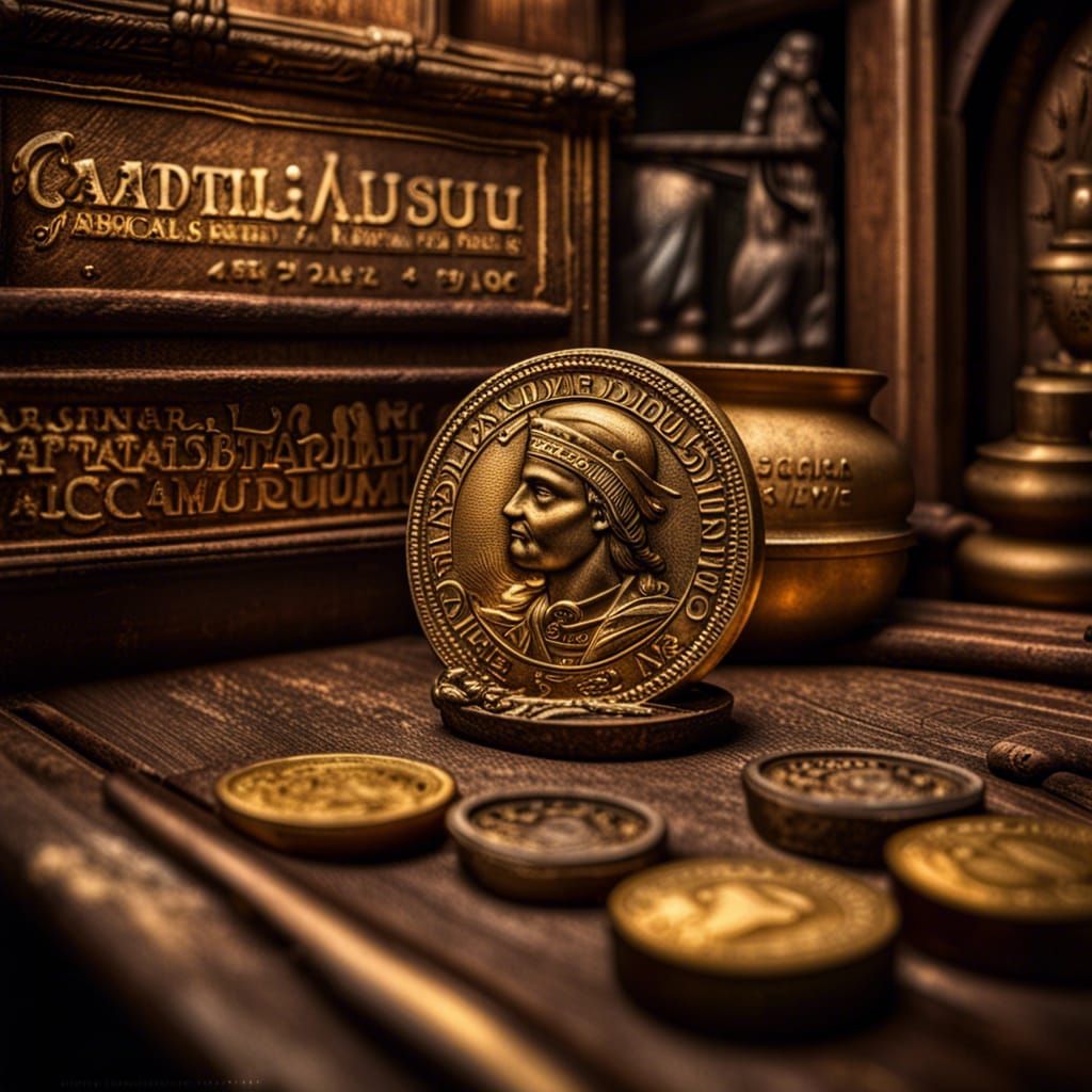 Magical Golden Coin with Intricate Engravings: Hyperrealisti...