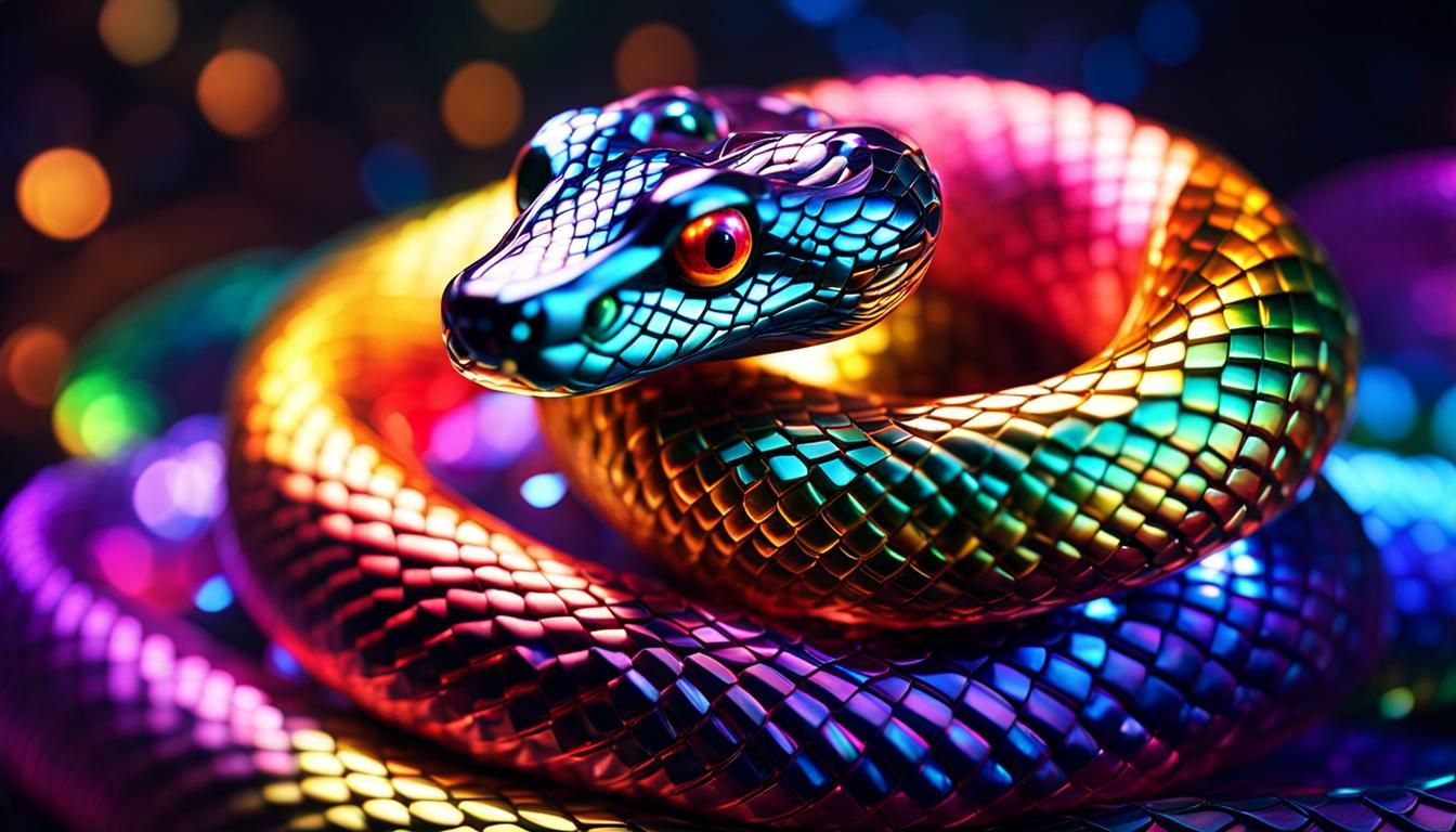 Dazzling Rainbow Crystal Snake Statue in Japonisme Style