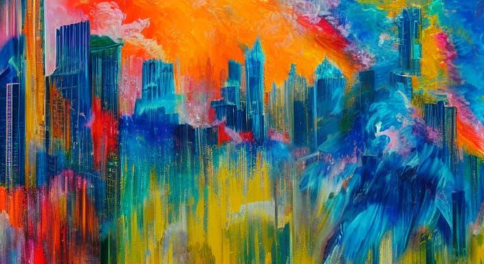 Vibrant Cityscape Celebration in 1960s Style