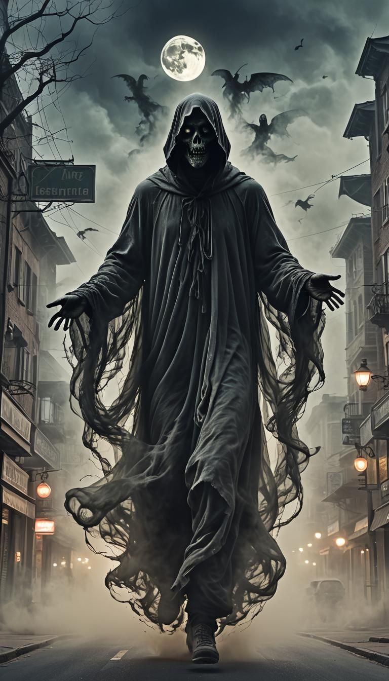 Ghostly Dementor Silhouette in Double Exposure Digital Art