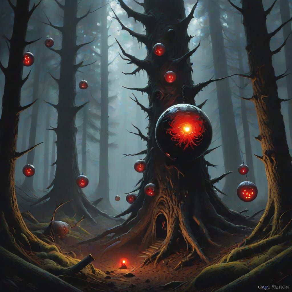 Sinister Soul Light Orbs in Dark Black Forest