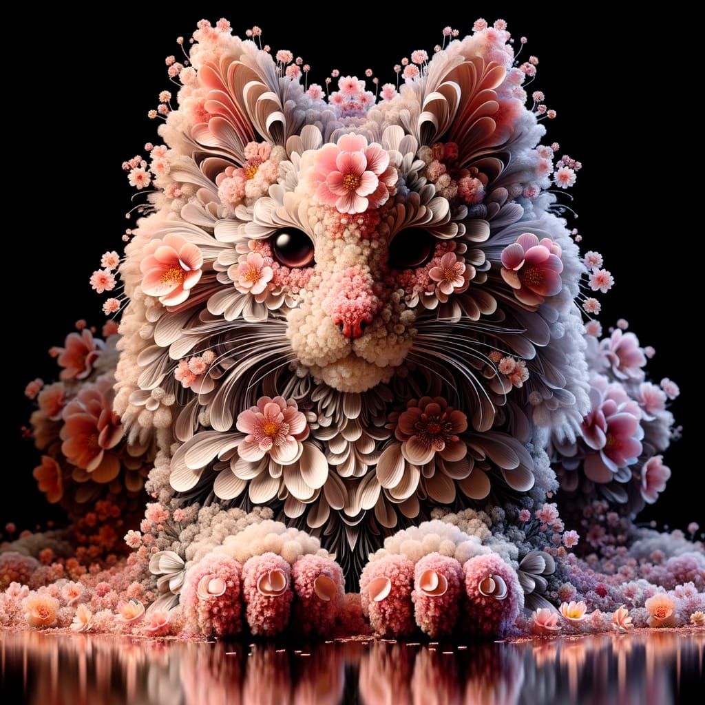 Cherry Blossom Kitten in Impressionist Style