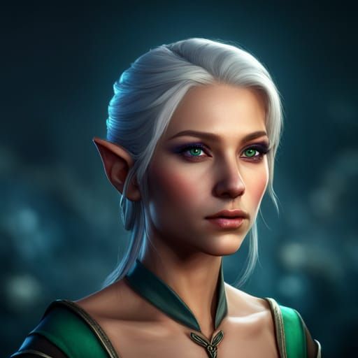 Cute Elf with Silver Hair, Matte Painting