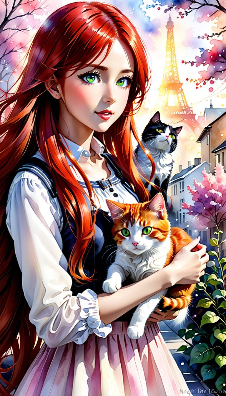 Japanese Woman in Watercolor with Romantic Light