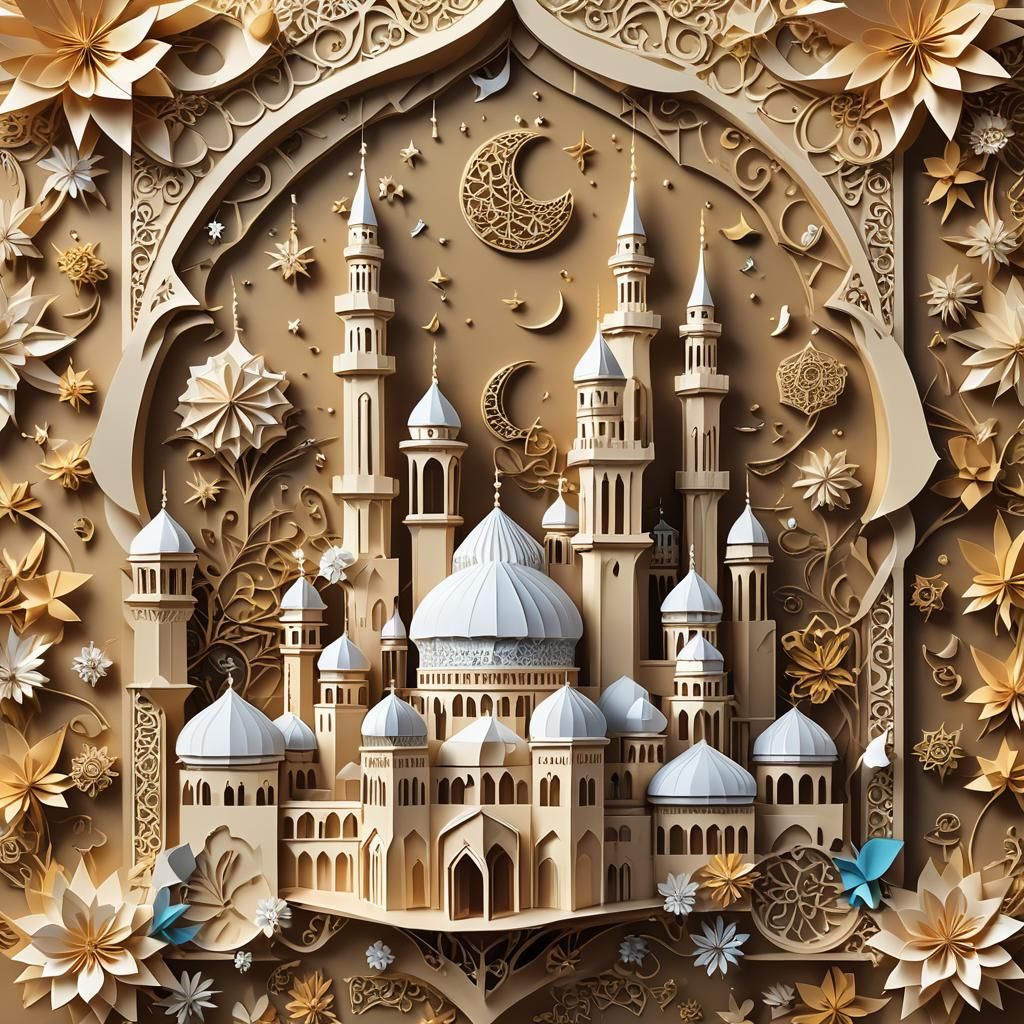 Eid Al-Fitr 2024 Origami Masjid Card in 3D