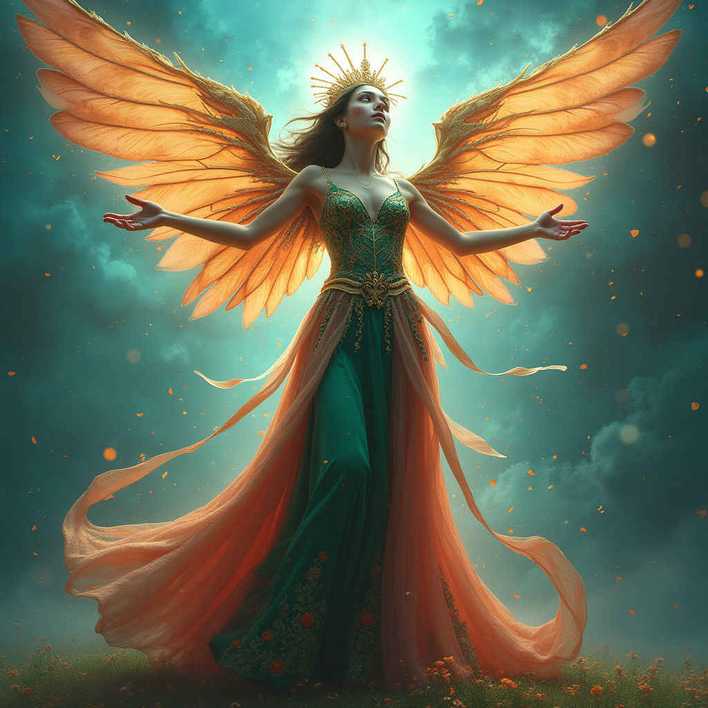 Winged Queen Commands Heavens in Ethereal Matte Painting