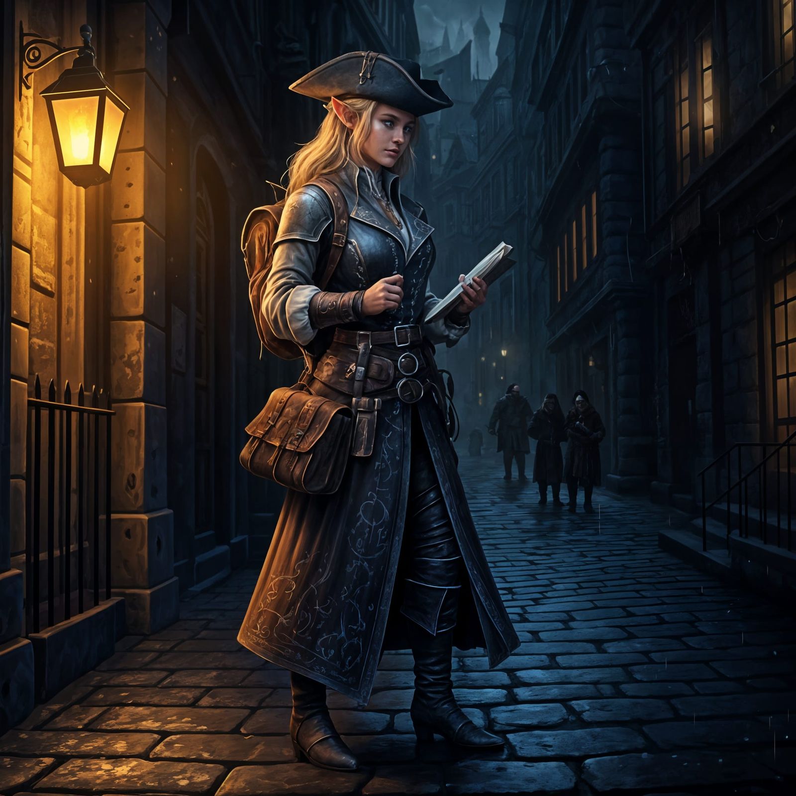 Medieval Fantasy Half-Elf Bard Investigates Crime Scene