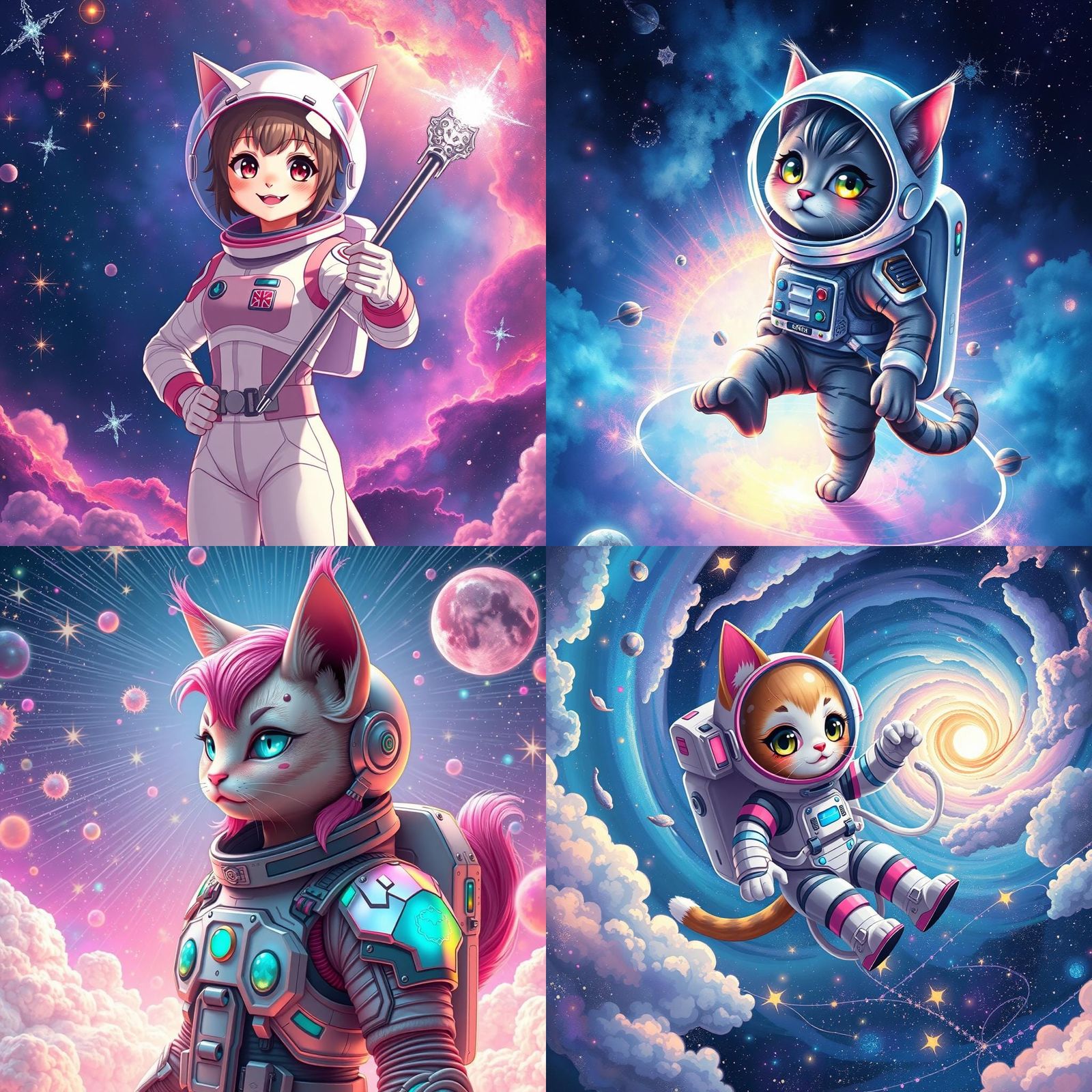 Anime Catgirl Astronaut in Astral Illustration
