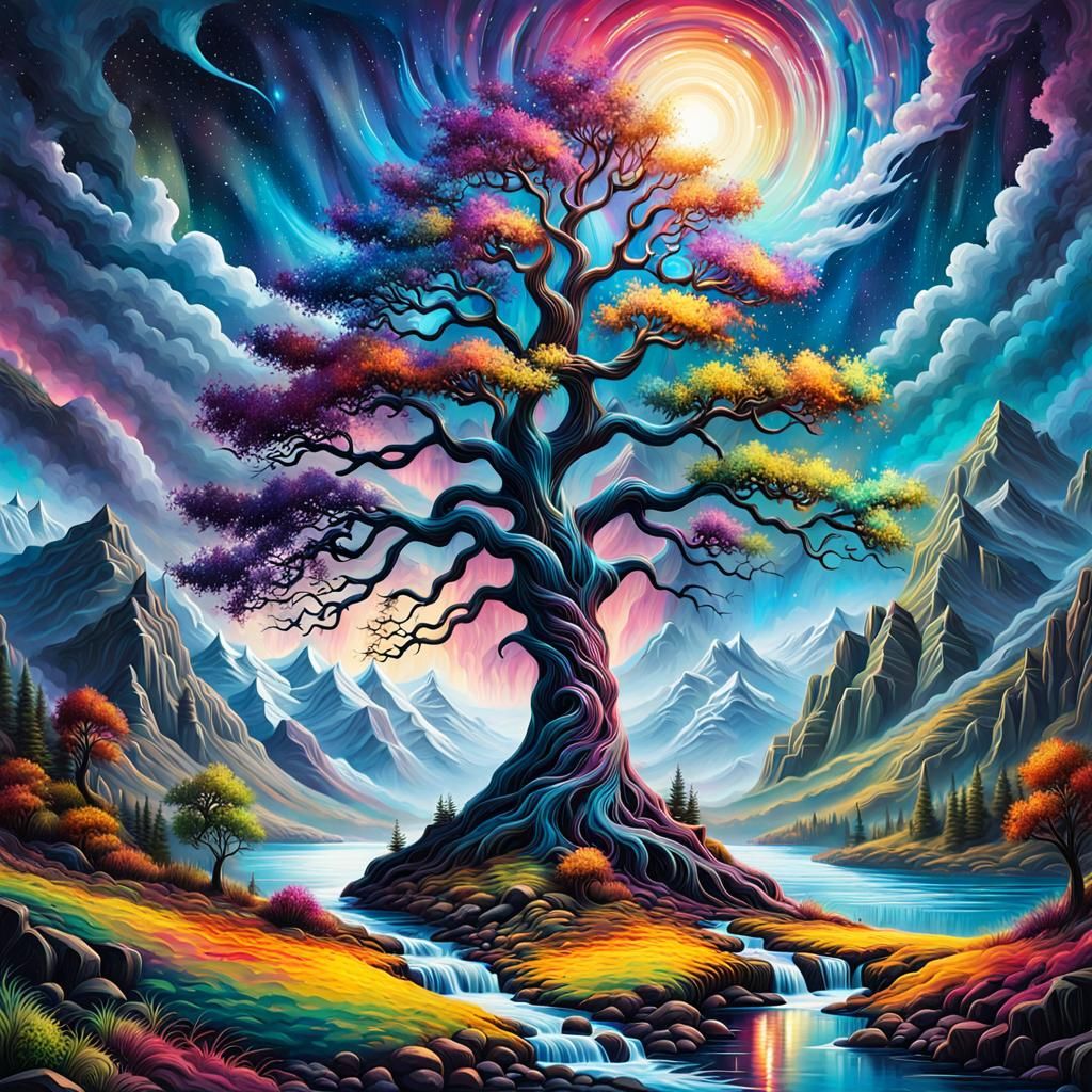 Eerie World Tree Graffiti Art With Star